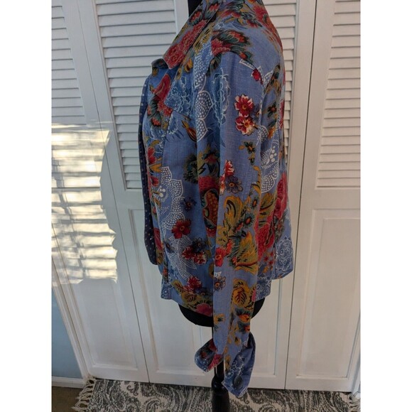 Coldwater Creek Linen Jacket Women's PXL Blue Floral Petite Cottage Core Hippie - Picture 9 of 15